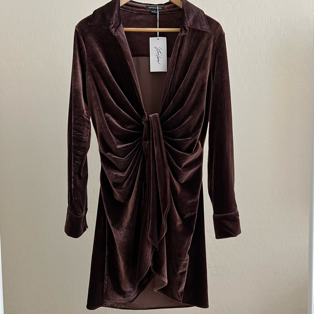 Brand New with tags Shop Starlow Brown Velvet Dress in size Medium
